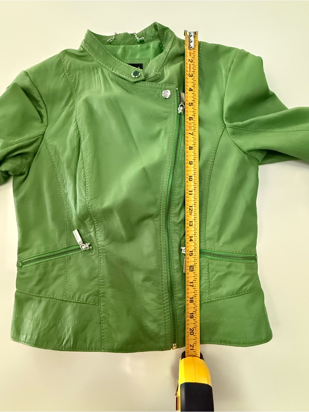 Bernardo Genuine Leather Moto Jacket S Apple Green Asymmetrical Biker - Picture 11 of 12
